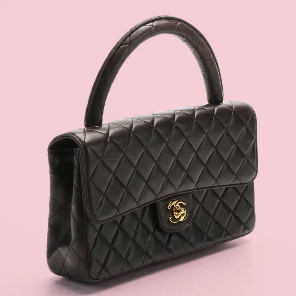 Chanel Vintage Brown Quilted Lambskin Top Handle Medium Flap Bag - Picture 2 of 8